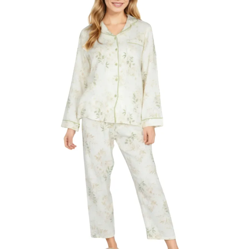 Anna-Kaci Lounge Women's 2-Piece Set Long Sleeve Button Front Top and Relaxed Fit Pants Pajama Set with Botanical Print sold by Anna-Kaci