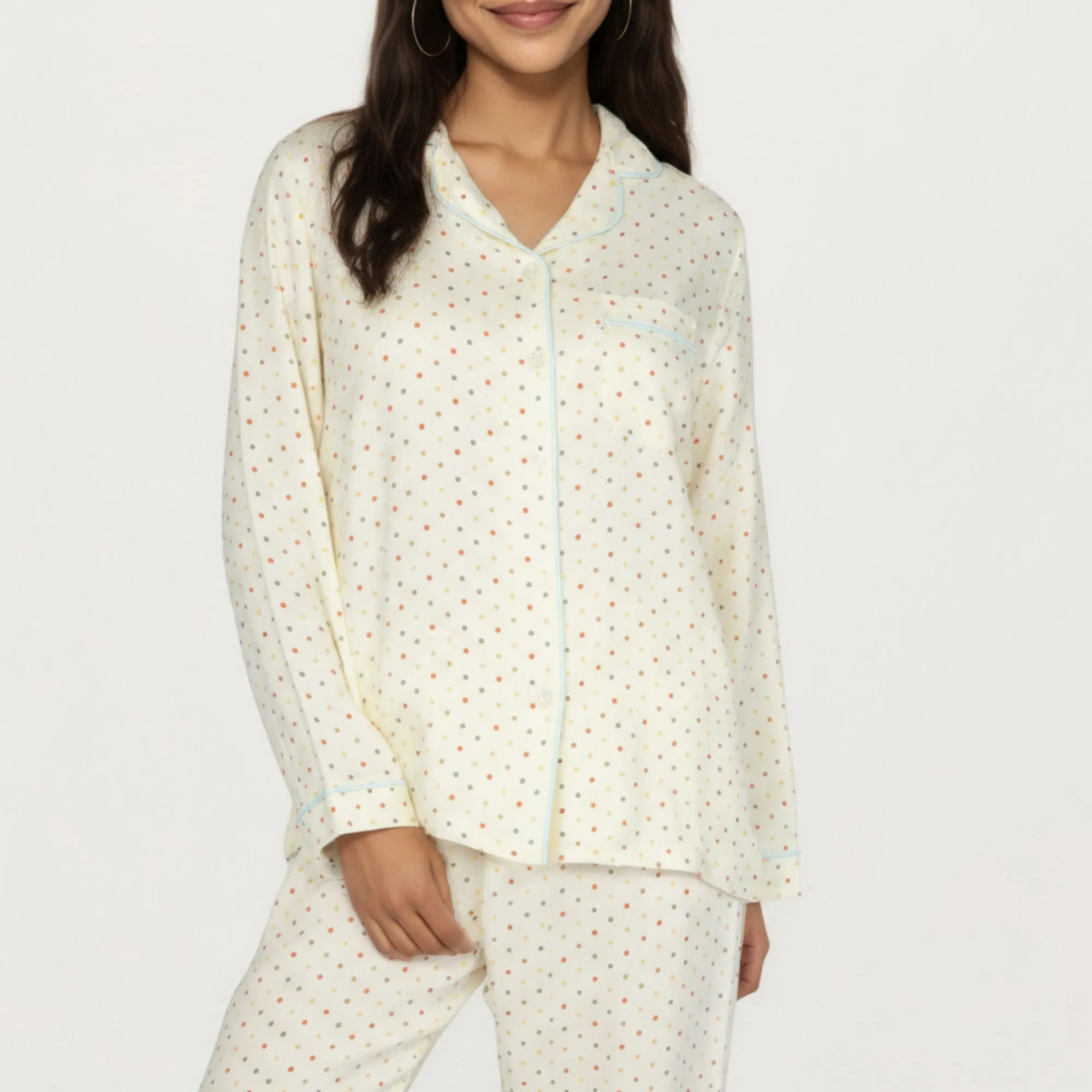 Anna-Kaci Lounge Women's 2-Piece Set Long Sleeve Button Front Top and Relaxed Fit Pants Pajama Set with Polka Dot Print sold by Anna-Kaci product image thumbnail 4