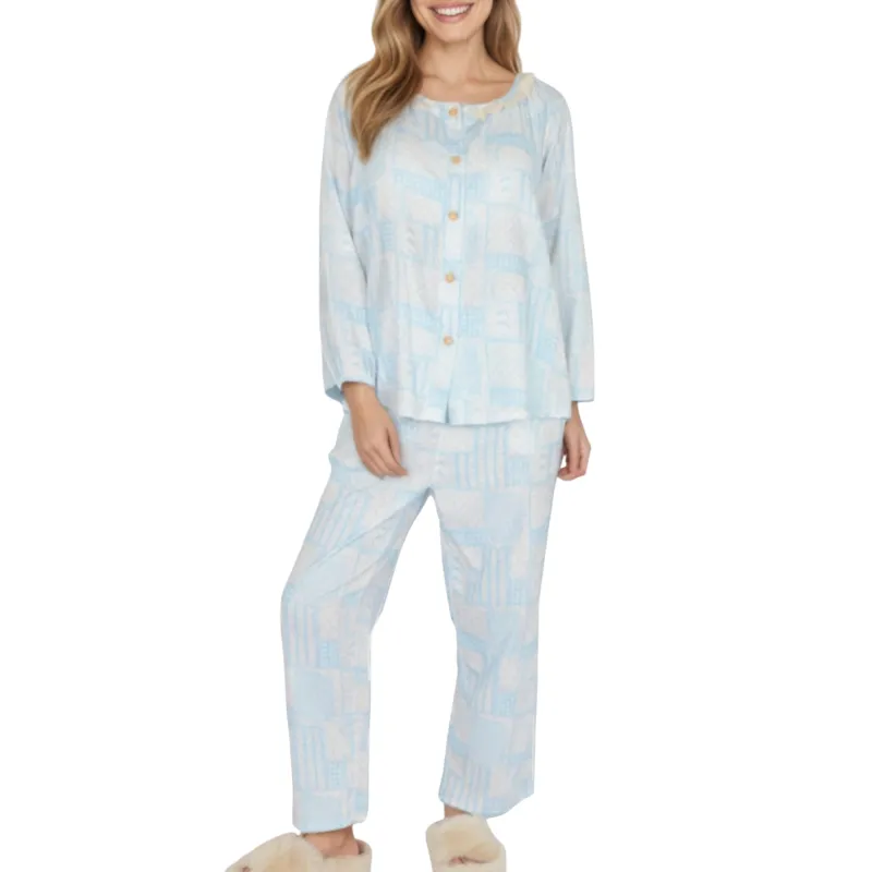 Anna-Kaci Lounge Women's 2-Piece Set Long Sleeve Button Front Top with Built-In Chest Pads and Relaxed Fit Pants Pajama Set with Floral Print sold by Anna-Kaci