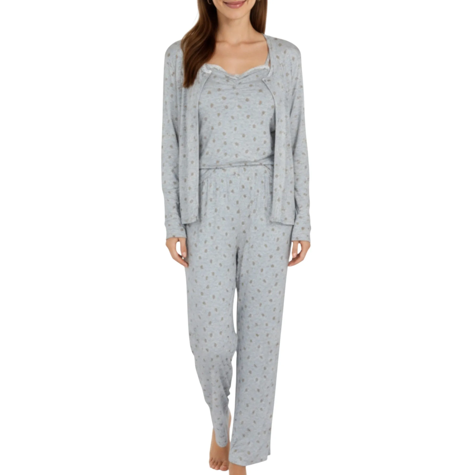 Anna-Kaci Lounge Women's 3-Piece Set Long Sleeve Padded Button Top, Camisole, and Relaxed Fit Pants Pajama Set with Soft Knit Fabric sold by Anna-Kaci