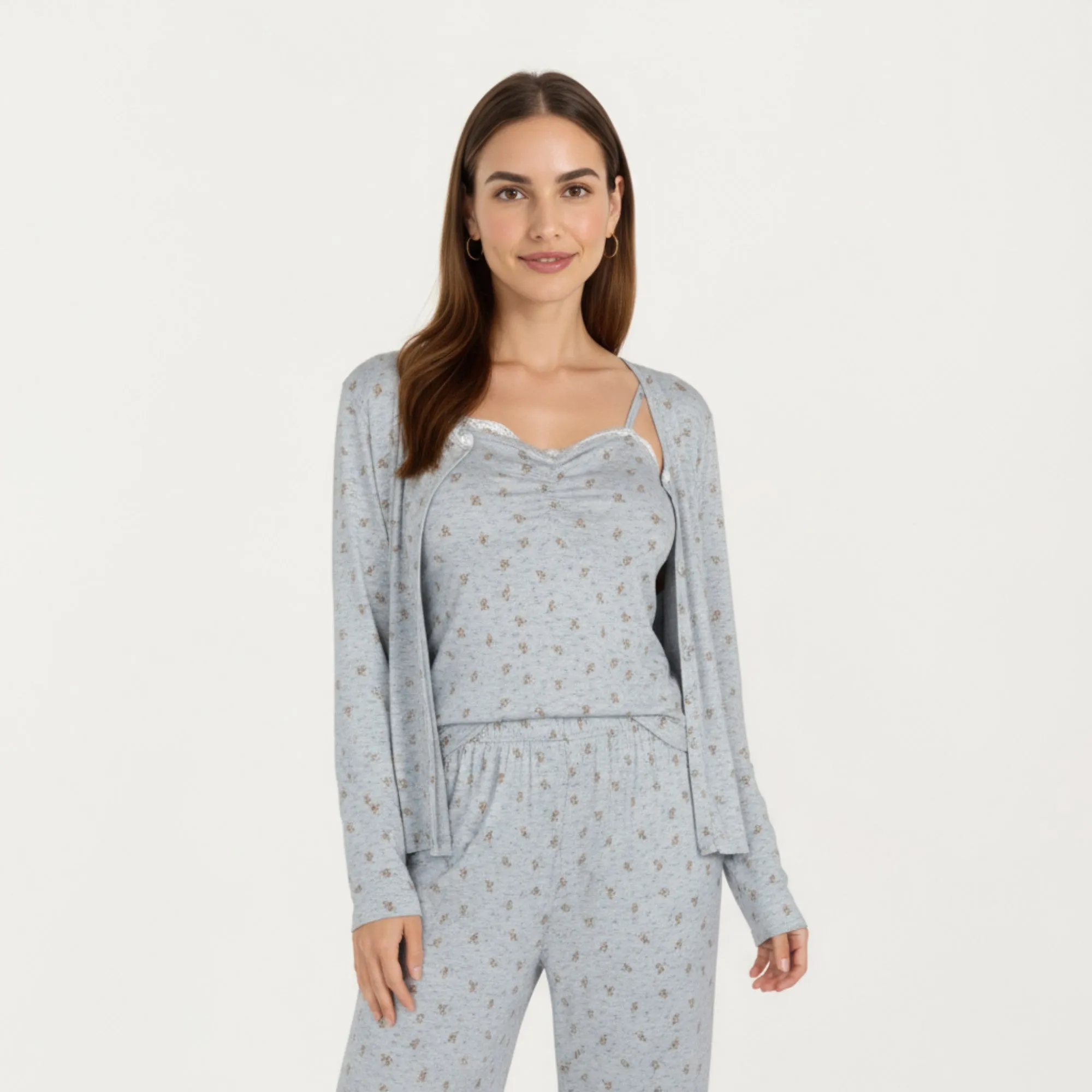 Anna-Kaci Lounge Women's 3-Piece Set Long Sleeve Padded Button Top, Camisole, and Relaxed Fit Pants Pajama Set with Soft Knit Fabric sold by Anna-Kaci product image thumbnail 5