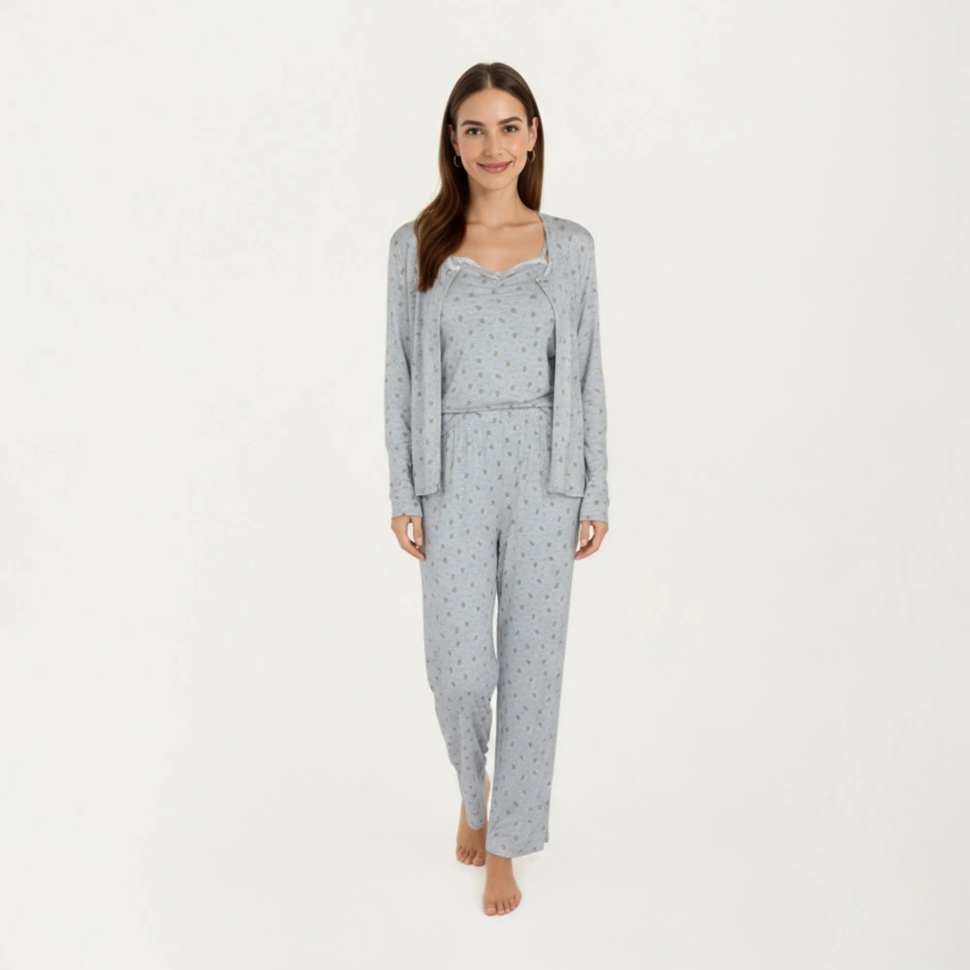 Anna-Kaci Lounge Women's 3-Piece Set Long Sleeve Padded Button Top, Camisole, and Relaxed Fit Pants Pajama Set with Soft Knit Fabric sold by Anna-Kaci product image thumbnail 3