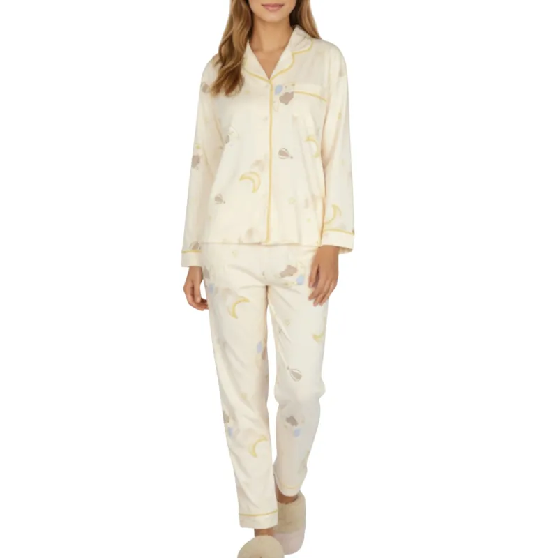 Anna-Kaci Lounge Women's 2-Piece Set Long Sleeve Button Front Top and Relaxed Fit Pants Pajama Set with Moon and Star Print sold by Anna-Kaci