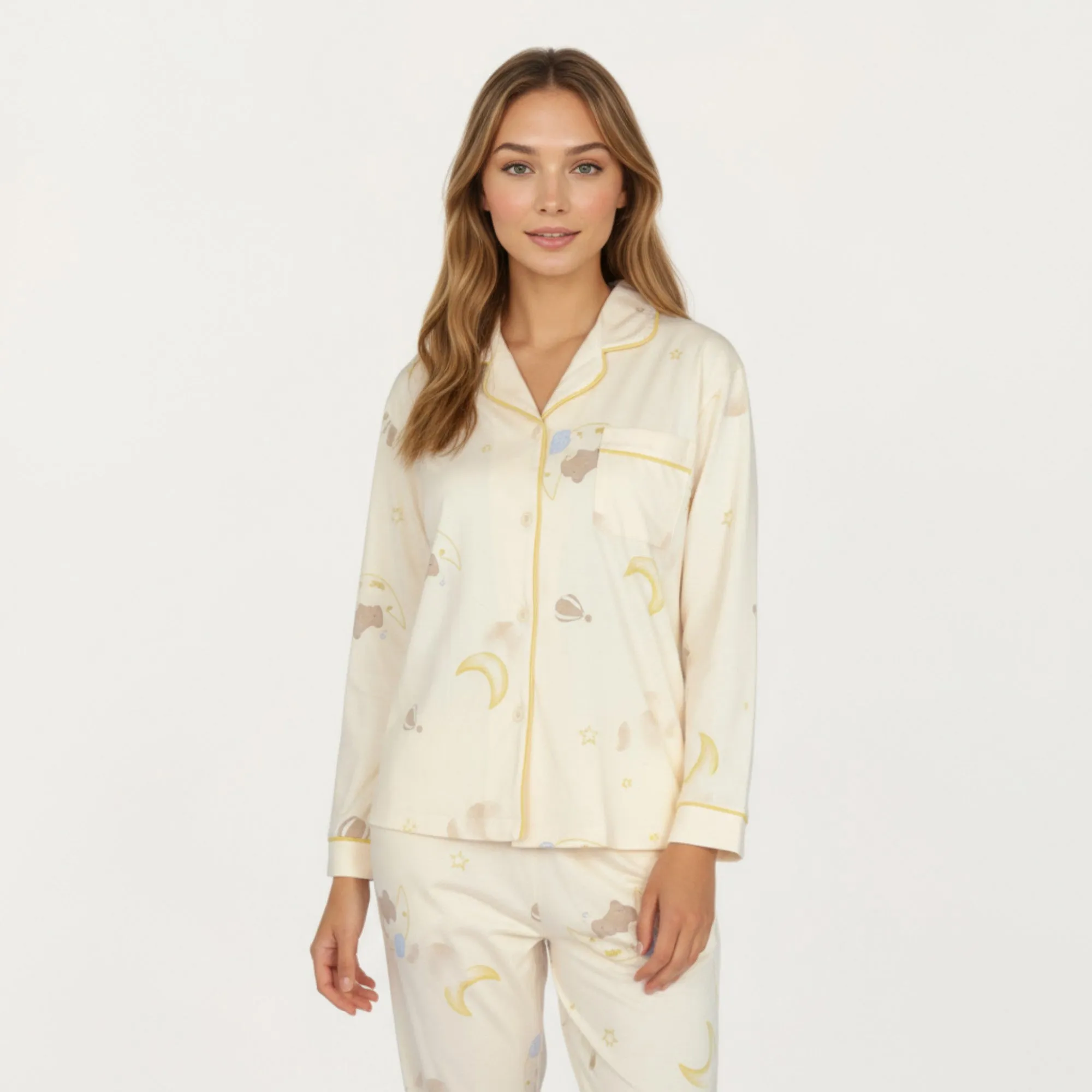 Anna-Kaci Lounge Women's 2-Piece Set Long Sleeve Button Front Top and Relaxed Fit Pants Pajama Set with Moon and Star Print sold by Anna-Kaci product image thumbnail 2