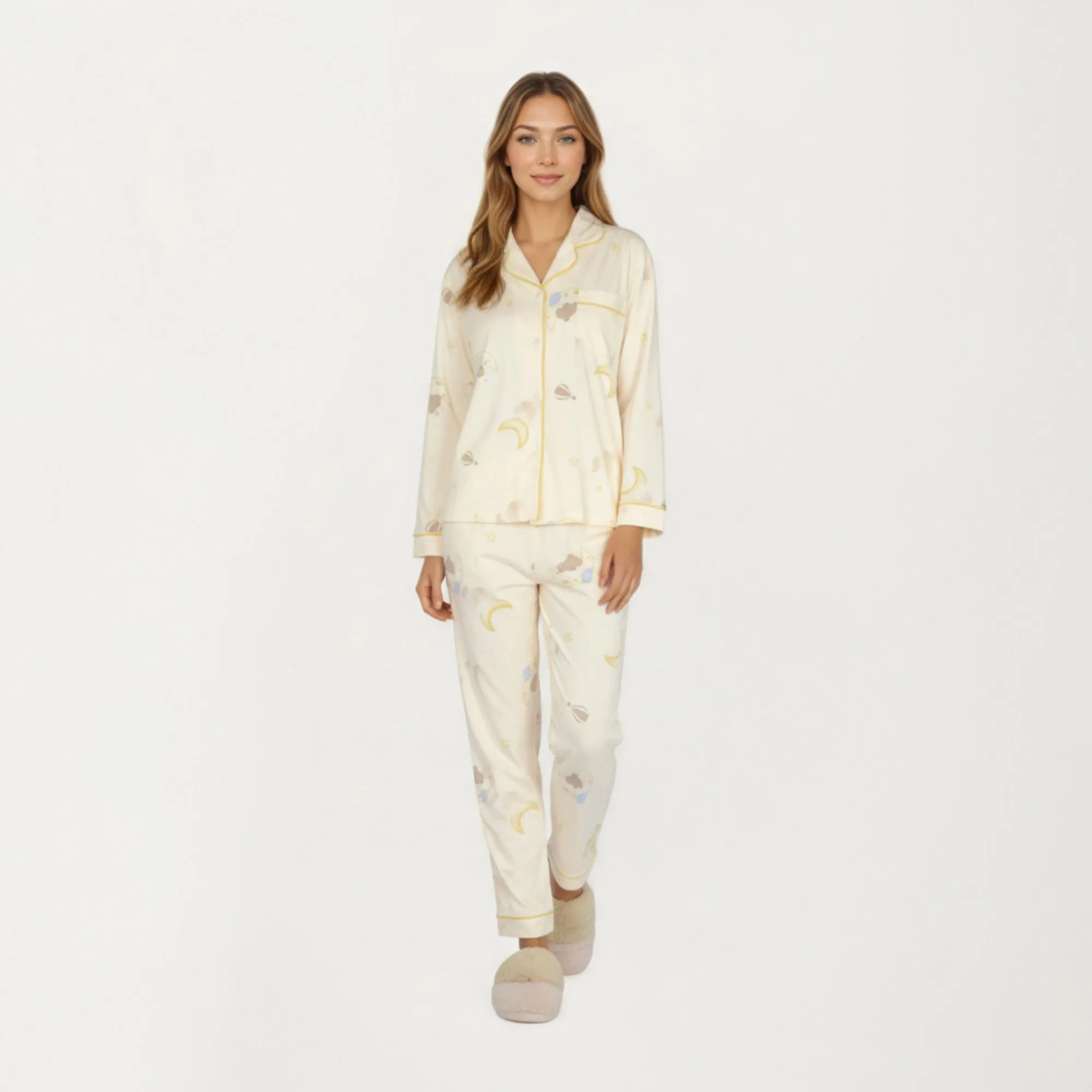 Anna-Kaci Lounge Women's 2-Piece Set Long Sleeve Button Front Top and Relaxed Fit Pants Pajama Set with Moon and Star Print sold by Anna-Kaci product image thumbnail 3