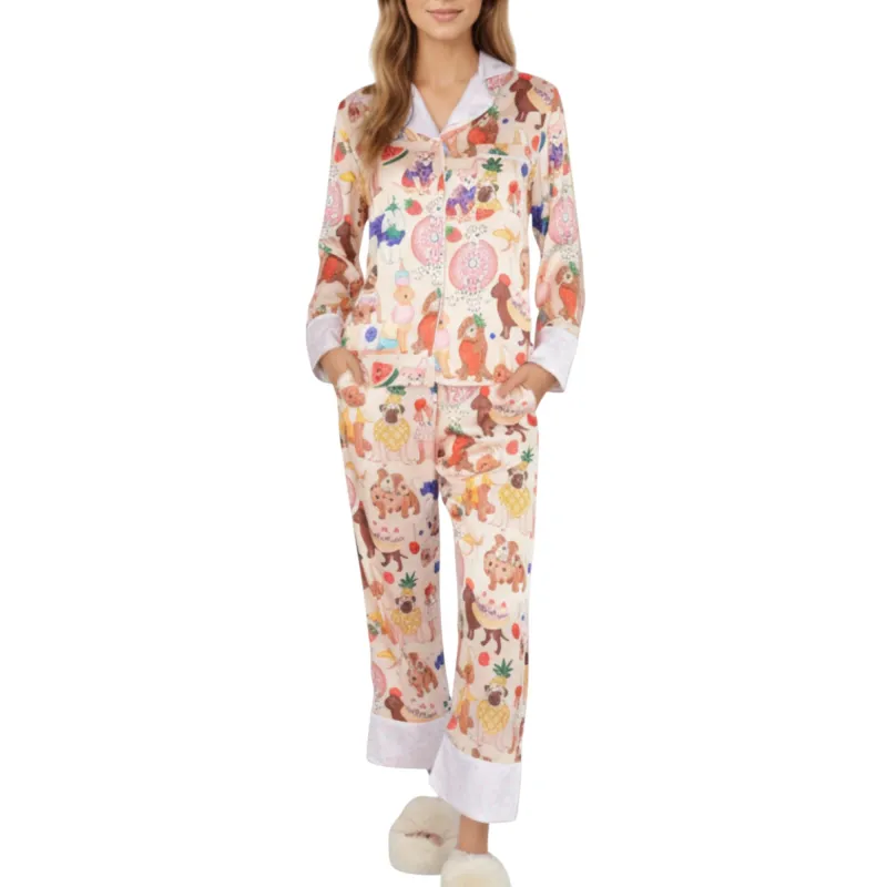 Anna-Kaci Lounge Women's 2-Piece Set Long Sleeve Button Front Top and Relaxed Fit Pants Pajama Set with Fun Dog Print sold by Anna-Kaci