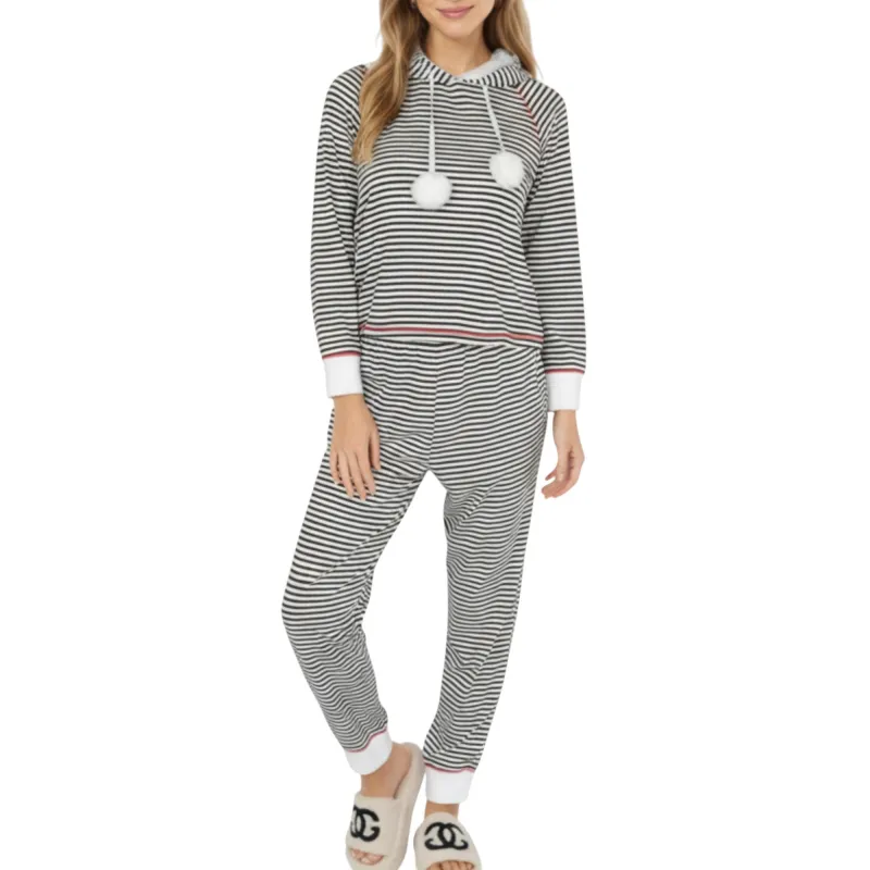 Anna-Kaci Lounge Women's 2-Piece Set Long Sleeve Pullover Top with Fuzzy Collar and Relaxed Fit Pants Pajama Set in Soft Knit Fabric sold by Anna-Kaci