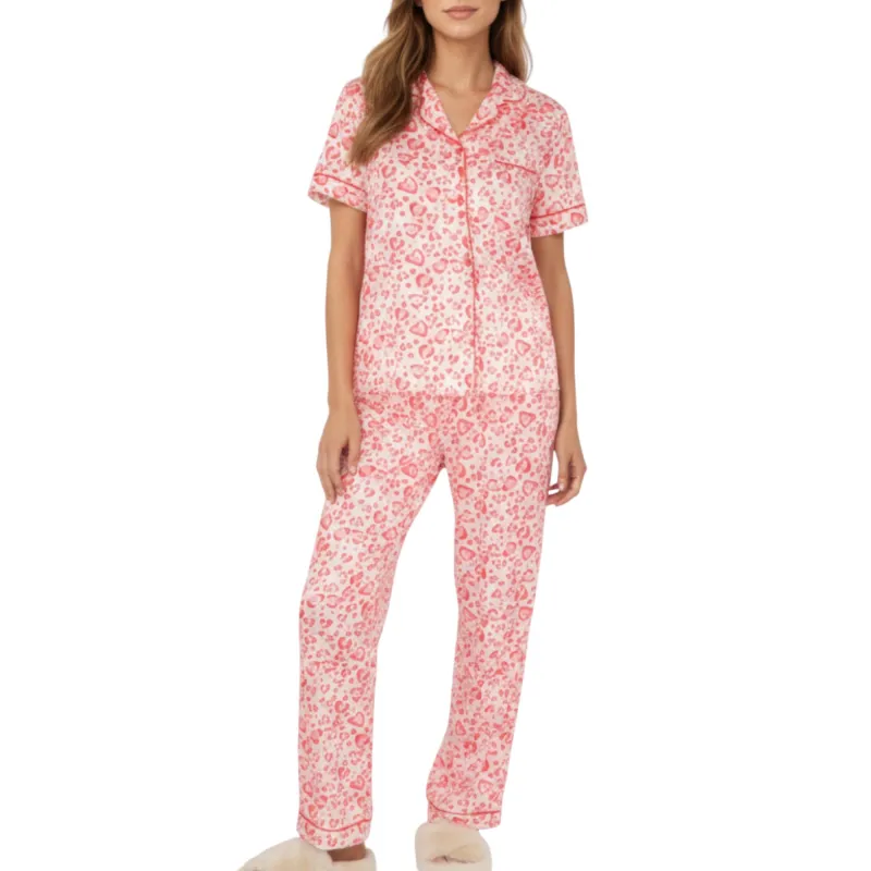 Anna-Kaci Lounge Women's 2-Piece Set Short Sleeve Button Front Pajama Set with Leopard Print and Soft Fabric for Relaxed Comfort sold by Anna-Kaci