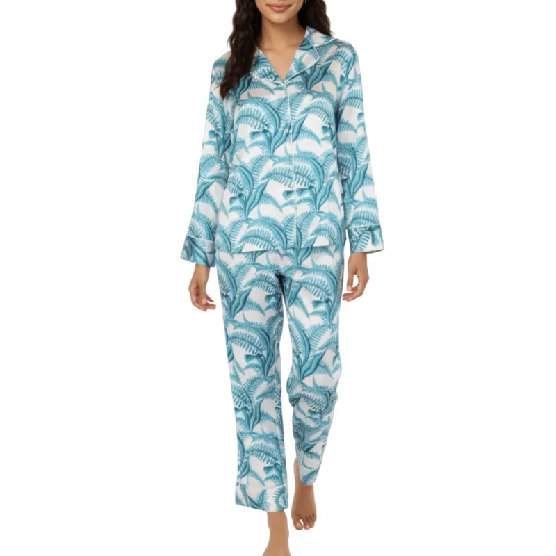 Anna-Kaci Lounge Women's 2-Piece Set Long Sleeve Button Front Pajama Set with Tropical Leaf Print and Soft Silky Fabric for Relaxed Comfort sold by Anna-Kaci