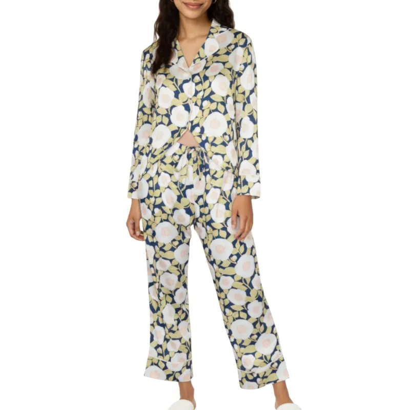 Anna-Kaci Lounge Women's 2-Piece Set Long Sleeve Button Front Pajama Set with Floral Print and Soft Silky Fabric for Relaxed Comfort sold by Anna-Kaci