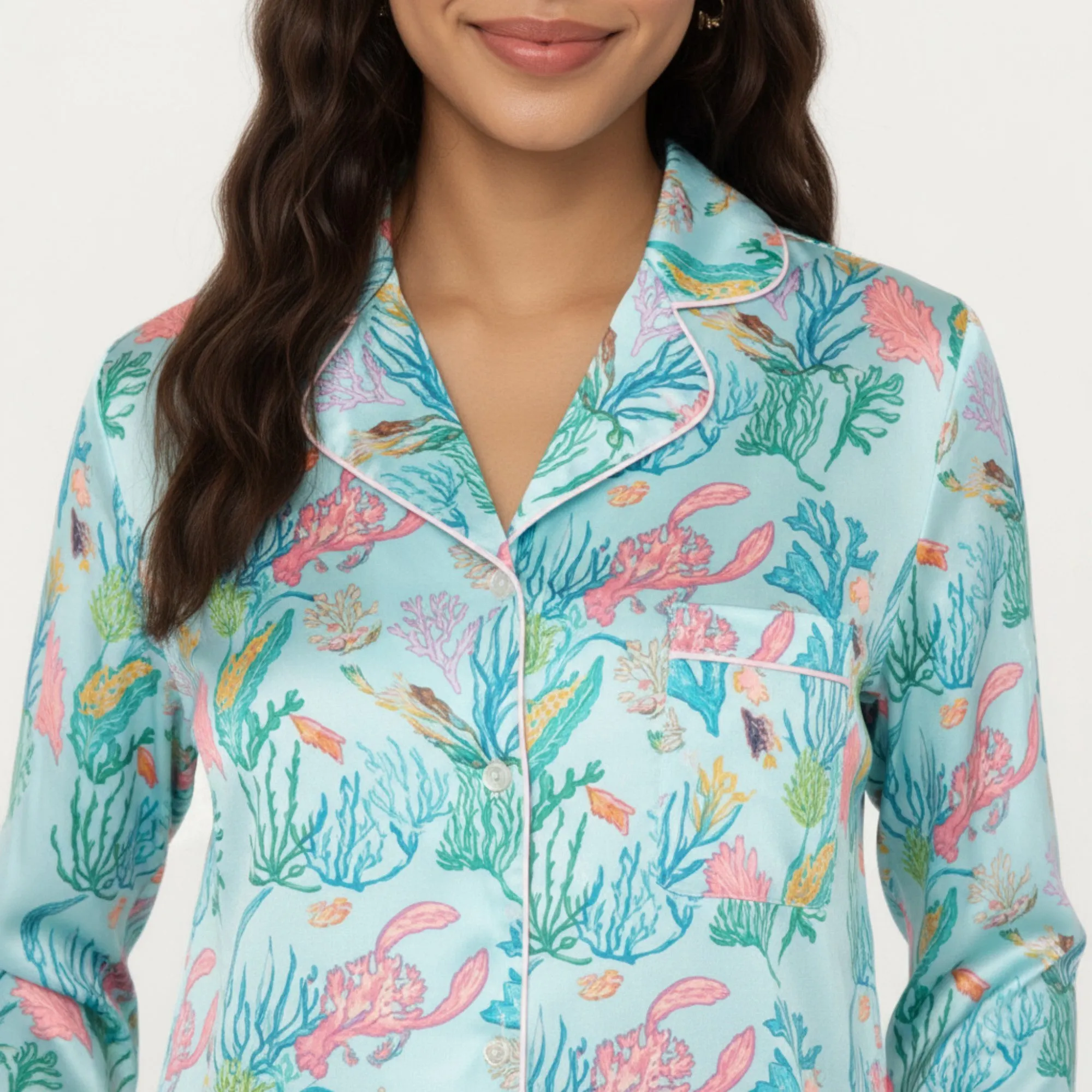 Anna-Kaci Lounge Women's 2-Piece Set Button Front Pajama Set with Ocean Print and Soft Silky Fabric for Relaxed Comfort sold by Anna-Kaci product image thumbnail 4