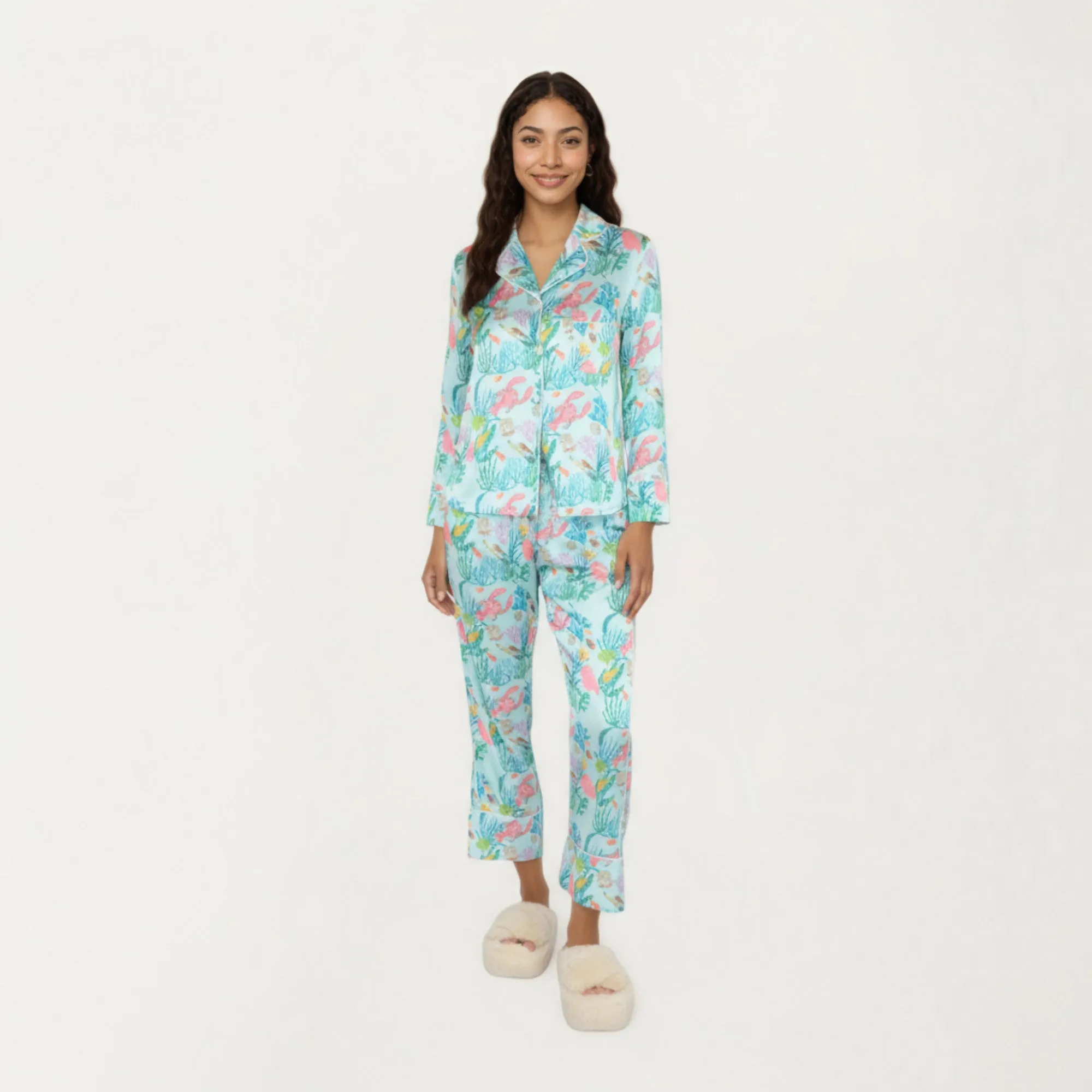 Anna-Kaci Lounge Women's 2-Piece Set Button Front Pajama Set with Ocean Print and Soft Silky Fabric for Relaxed Comfort sold by Anna-Kaci product image thumbnail 5
