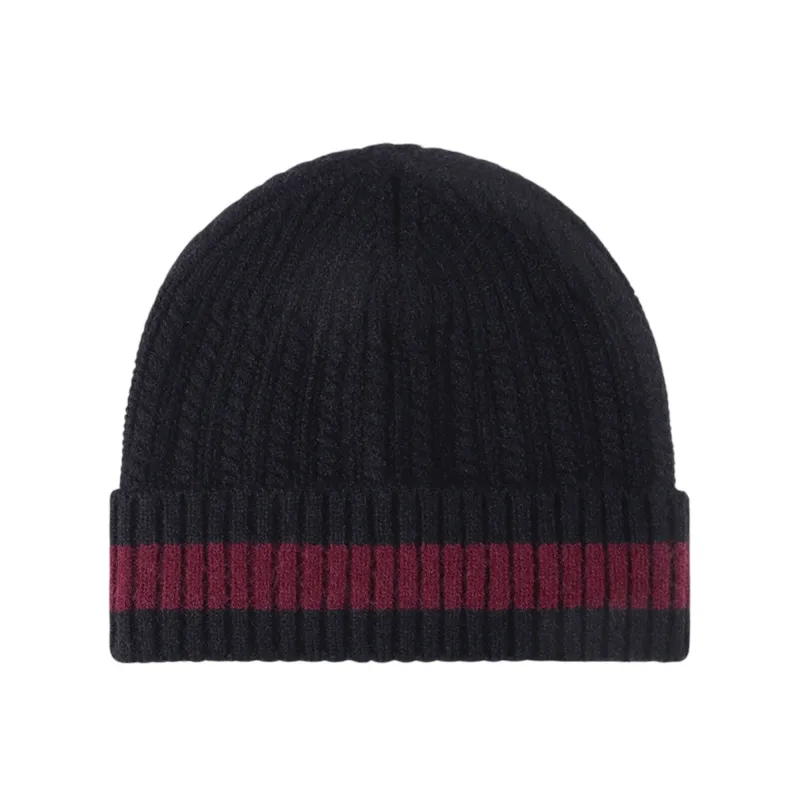 Anna-Kaci Unisex Rib Knit Beanie with Folded Cuff and Contrast Stripe Detail sold by Anna-Kaci