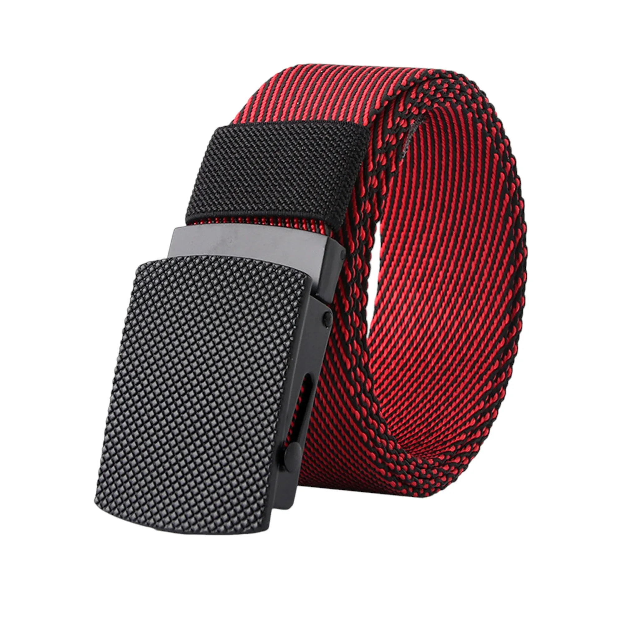 Anna-Kaci Women's Striped Nylon Belt with Textured Buckle sold by Anna-Kaci