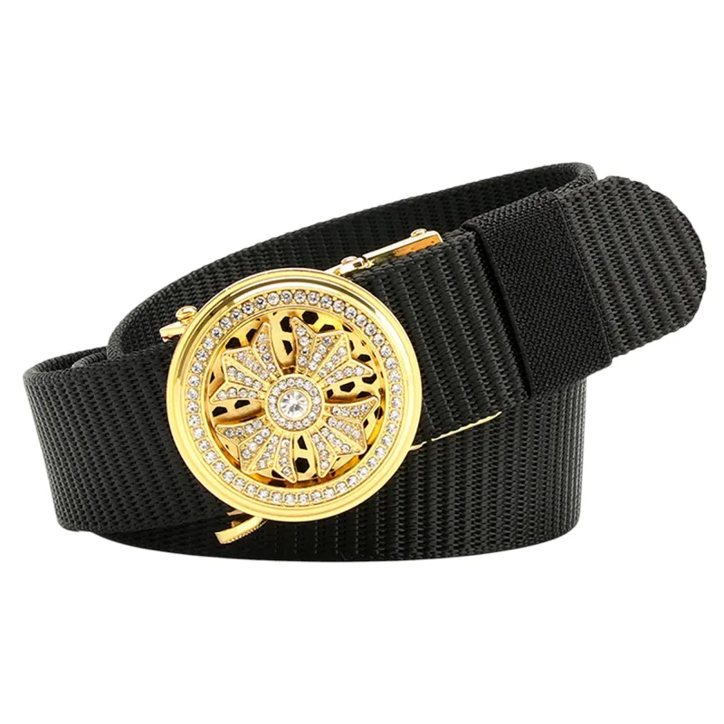 Anna-Kaci Women's Nylon Belt with Rhinestone - Embellished Gold Buckle sold by Anna-Kaci
