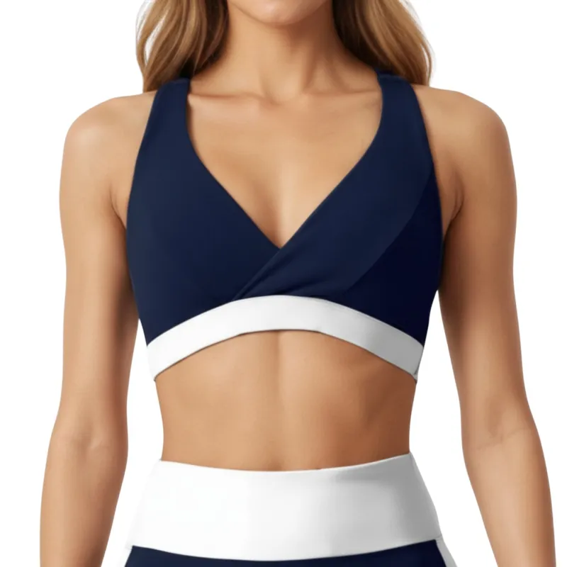 Anna-Kaci Active Women's V-Neck Cross Front Colorblock Sports Bra with Wide Straps and Supportive Elastic Band made by Anna-Kaci