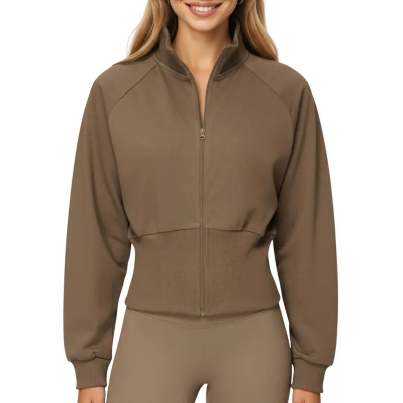 Anna-Kaci Active Women's High Neck Long Sleeve Zip-Up Jacket with Fitted Waistband and Soft Knit Fabric sold by Anna-Kaci