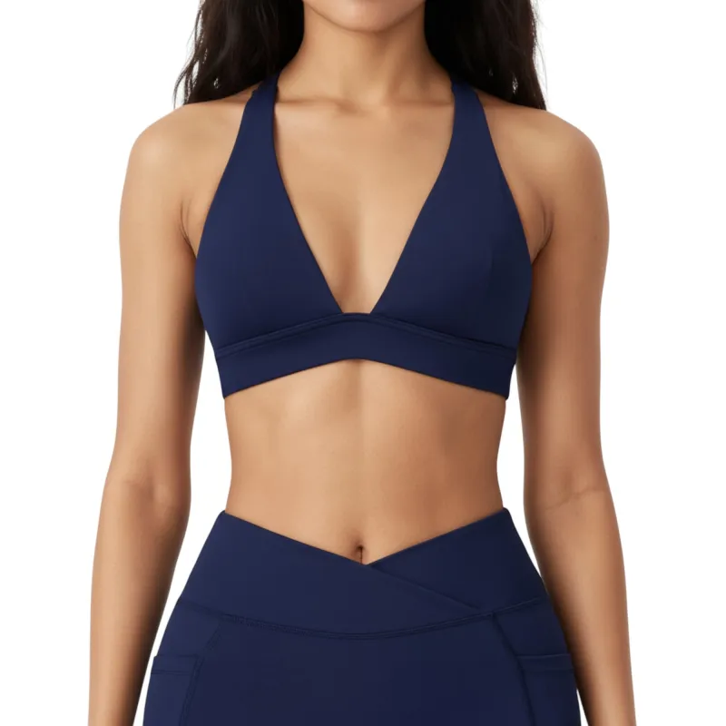 Anna-Kaci Active Women's V-Neck Halter Sports Bra with Wide Band and Supportive Stretch Fit made by Anna-Kaci