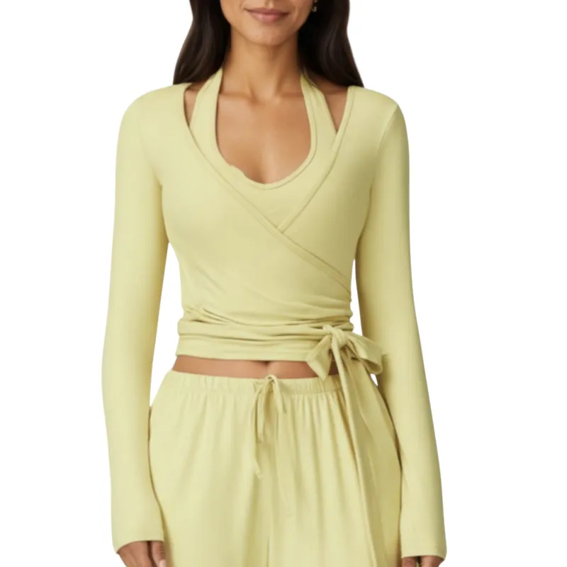Anna-Kaci Active Women's V-Neck Belted Waist Layering Piece Outwear with Front Tie Detail sold by Anna-Kaci