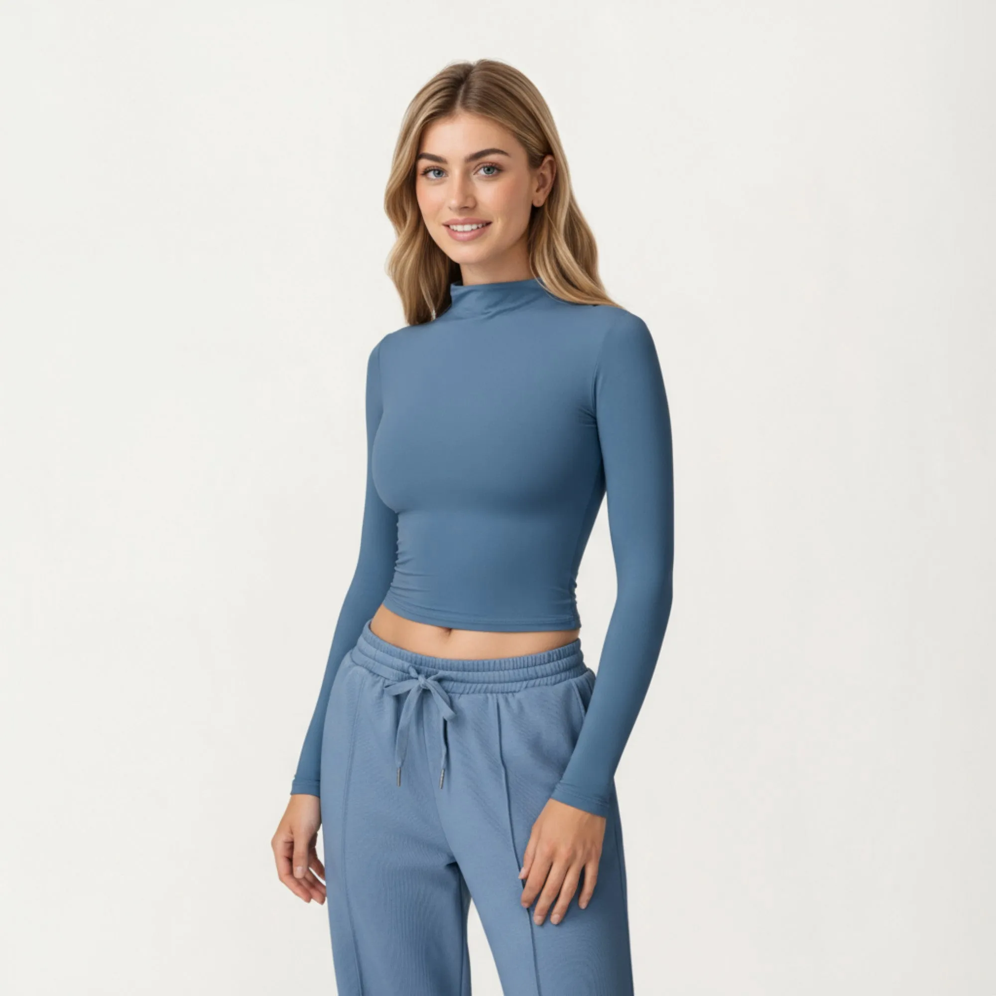 Anna-Kaci Active Women's High-Neck Cropped Long-Sleeve Top with Soft Textured Fabric sold by Anna-Kaci product image thumbnail 2