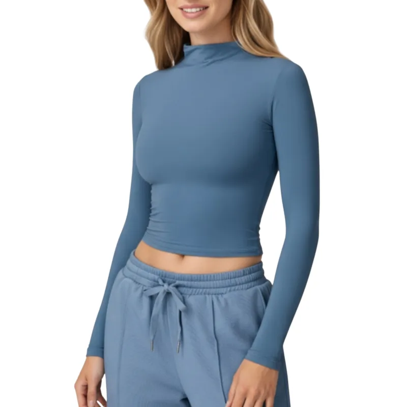 Anna-Kaci Active Women's High-Neck Cropped Long-Sleeve Top with Soft Textured Fabric sold by Anna-Kaci