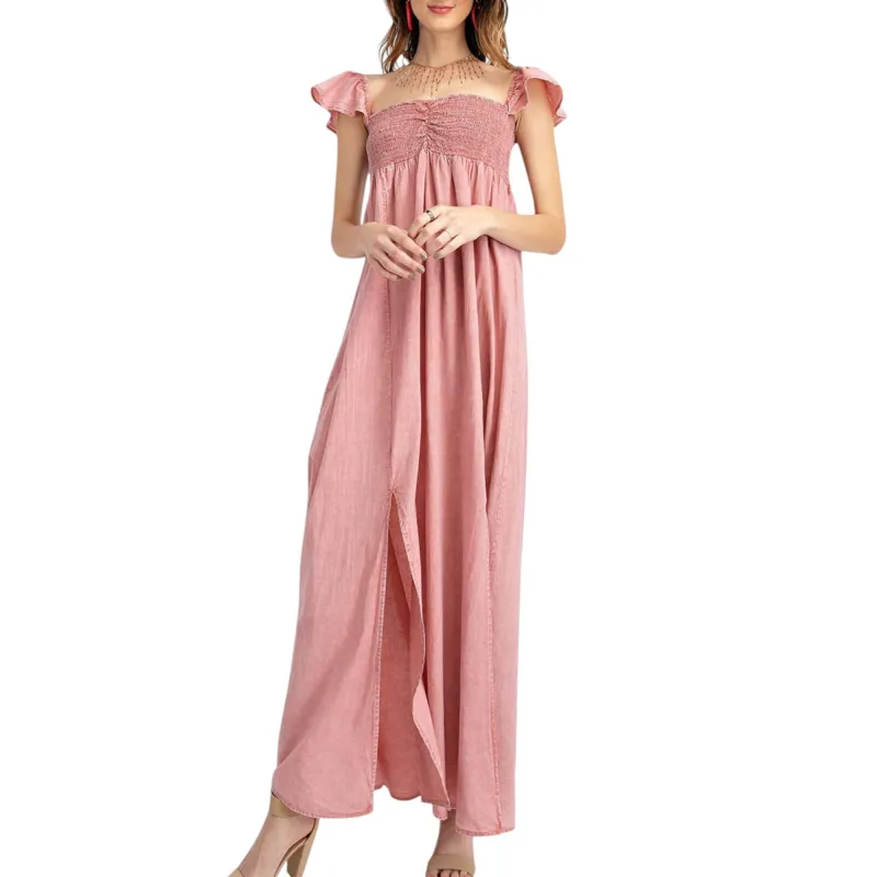 Anna-Kaci Women's Ruffled Cap Sleeve Maxi Slit Dress sold by Anna-Kaci