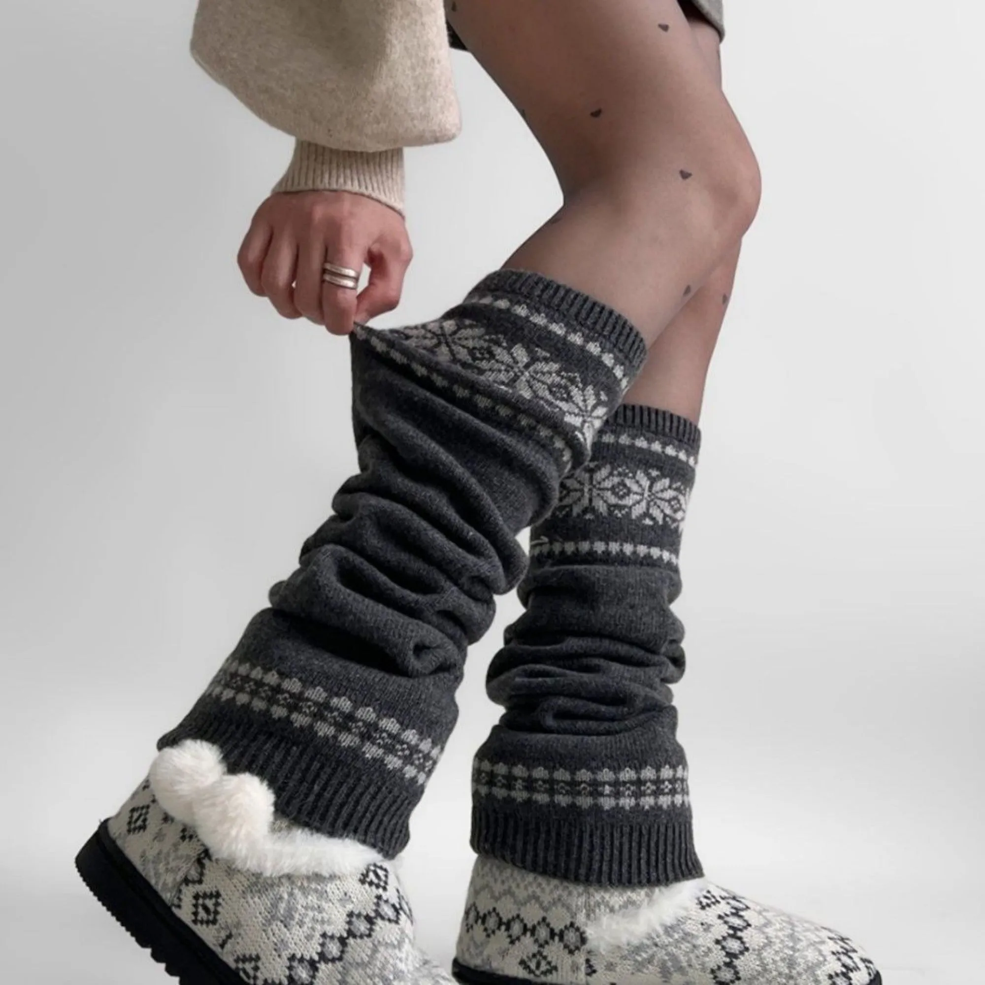 Anna-Kaci Women's Nordic Knit Pattern Leg Warmers with Ribbed Cuffs and Soft Stretch Fabric sold by Anna-Kaci