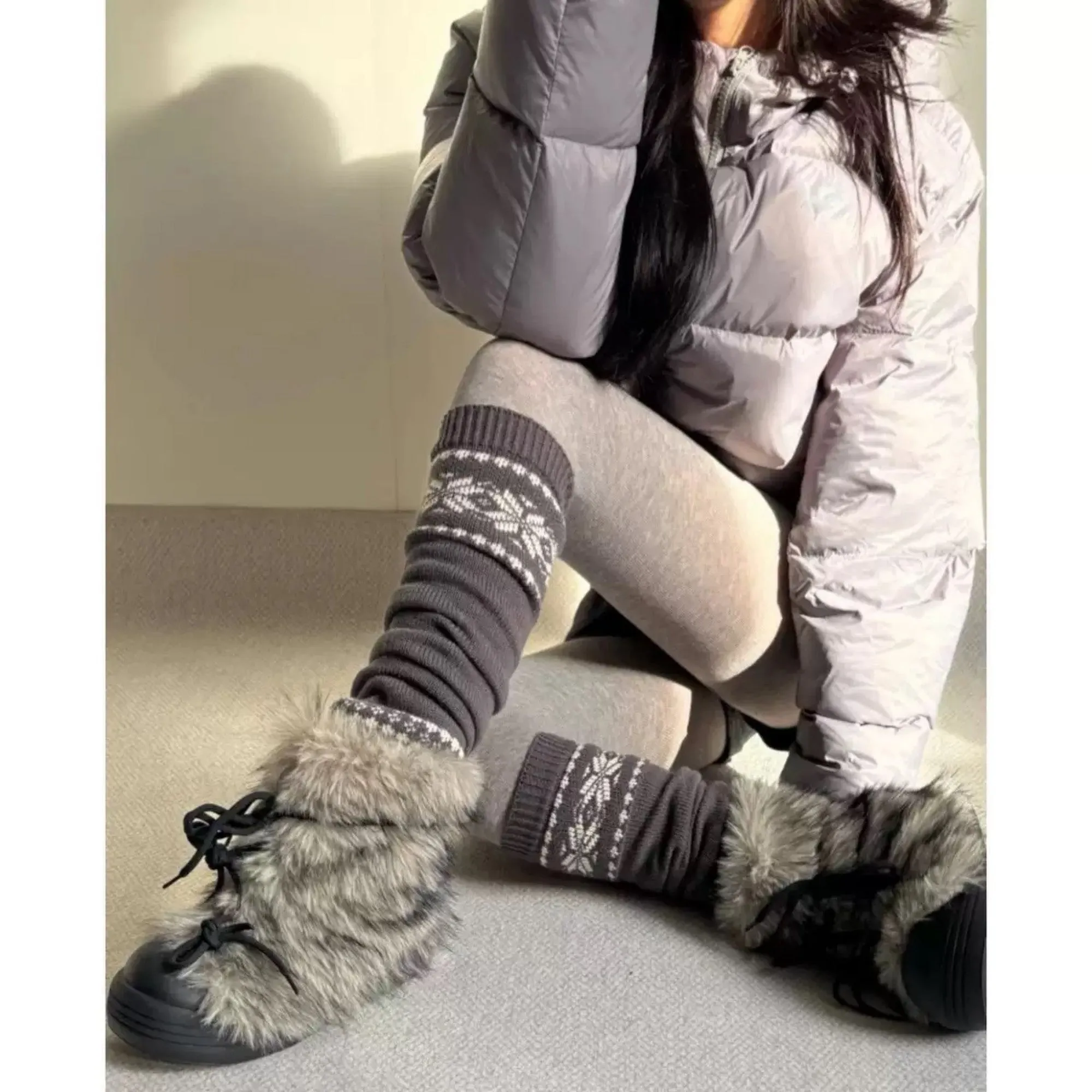 Anna-Kaci Women's Nordic Knit Pattern Leg Warmers with Ribbed Cuffs and Soft Stretch Fabric sold by Anna-Kaci product image thumbnail 2