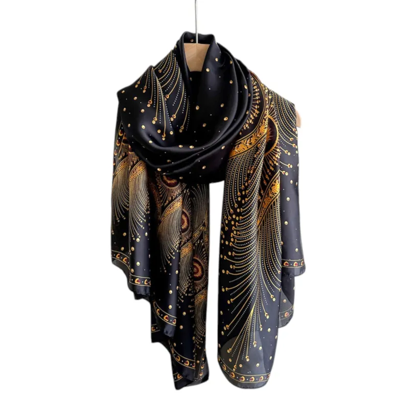 Anna-Kaci Women's Long Satin Scarf with Gold Peacock Feather Print 70.8¡Á31.5 Inches sold by Anna-Kaci
