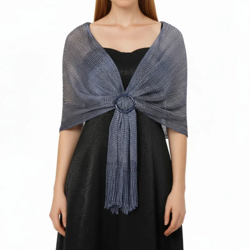 Anna-Kaci Women's Shimmer Knit Shawl Wrap with Ring Detail and Fringe Hem 17.5x63in sold by Anna-Kaci