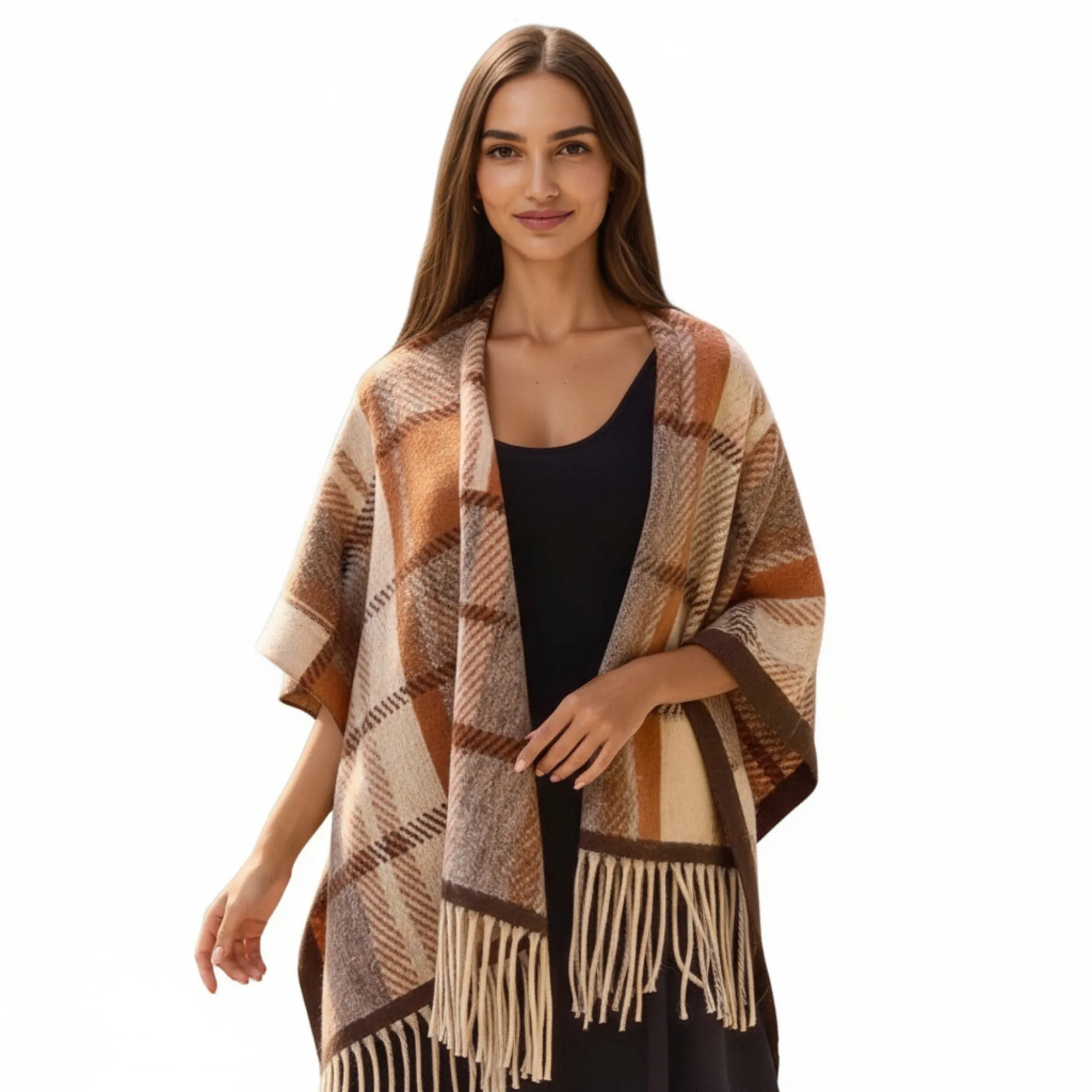 Anna-Kaci Plaid Fringe Shawl Wrap with Soft Woven Texture and Open Front Design 67x45.5 in sold by Anna-Kaci product image thumbnail 2