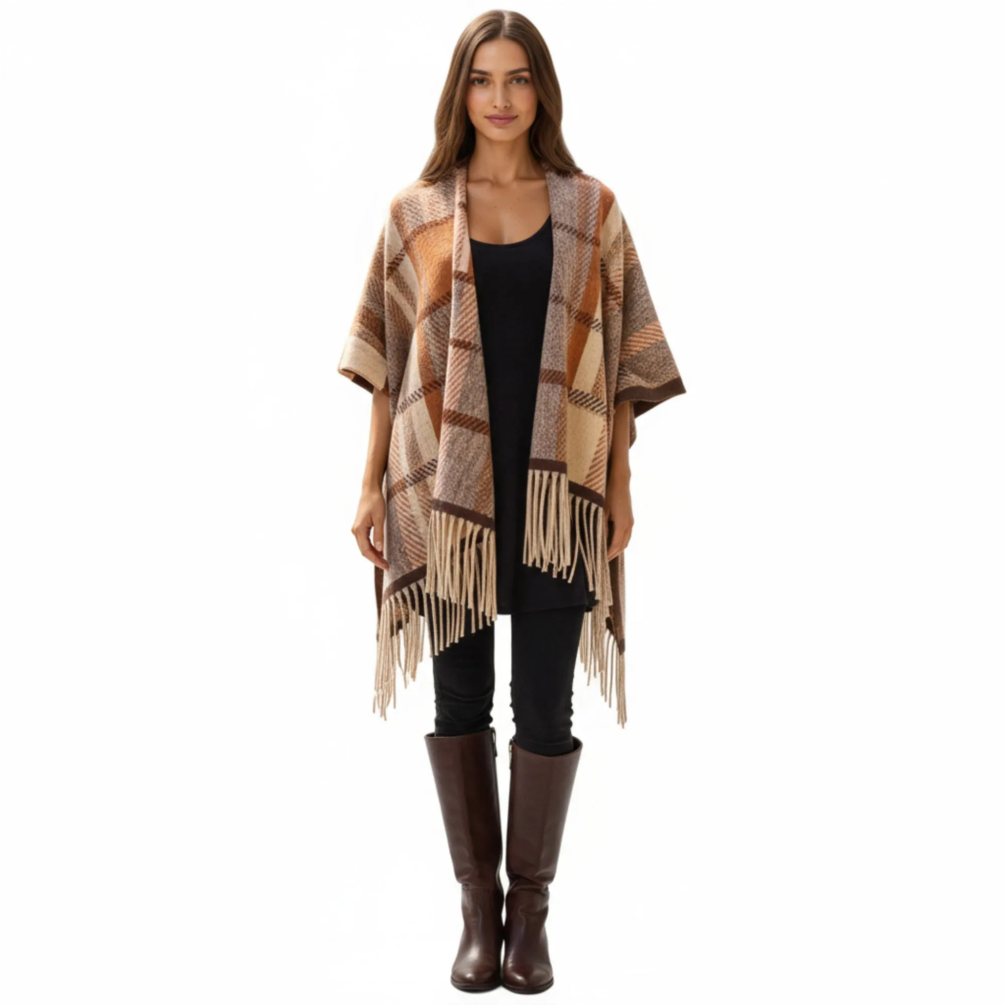 Anna-Kaci Plaid Fringe Shawl Wrap with Soft Woven Texture and Open Front Design 67x45.5 in sold by Anna-Kaci product image thumbnail 3
