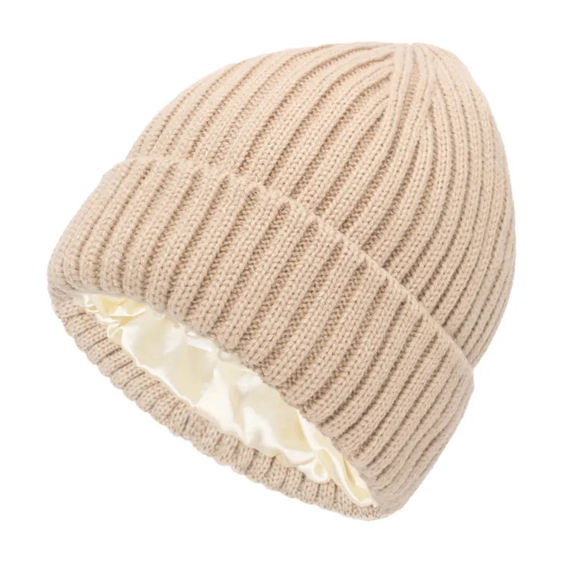Anna-Kaci Women's Ribbed Knit Beanie Hat with Satin Lining and Folded Cuff sold by Anna-Kaci