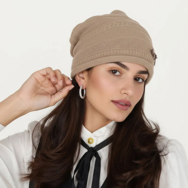 Anna-Kaci Women's Knit Beanie Hat with Faux Leather Buckle Detail and Folded Edge sold by Anna-Kaci