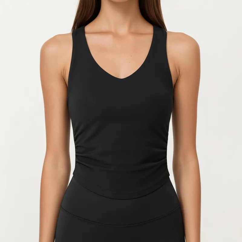 Anna-Kaci Active Women's V-Neck Ruched Side Tank Top with Fitted Stretch Fabric and Sleek Contoured Silhouette sold by Anna-Kaci