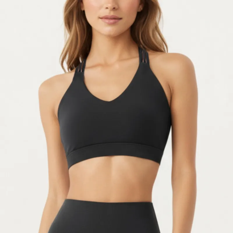Anna-Kaci Active Women's Double Strap V-Neck Sports Bra with Smooth Stretch Fabric and Supportive Band made by Anna-Kaci