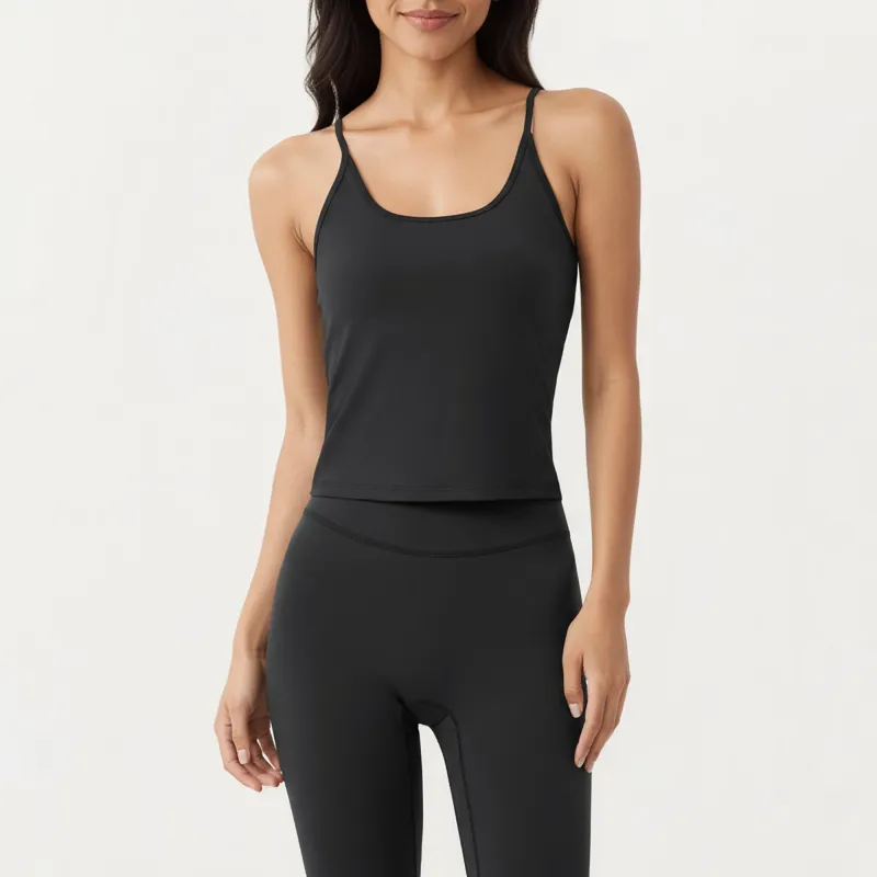 Anna-Kaci Active Women's Spaghetti Strap Scoop Neck Cami Top with Fitted Stretch Fabric and Minimalist Design sold by Anna-Kaci