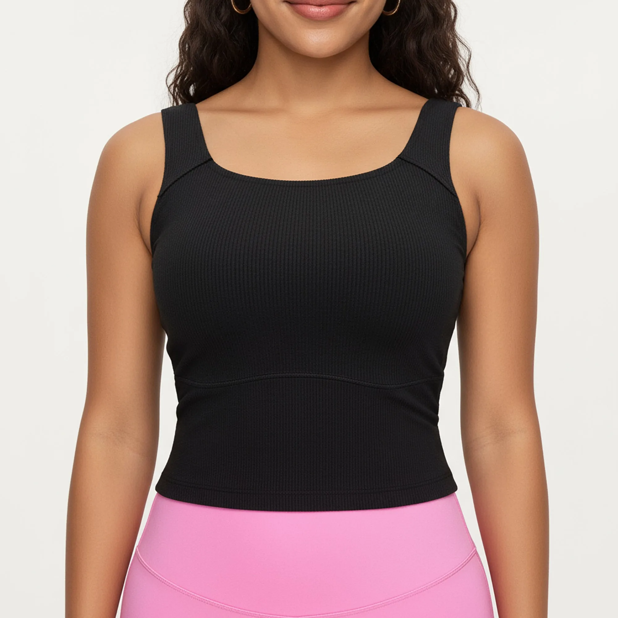 Anna-Kaci Active Women's Ribbed Square Neck Tank Top with Wide Straps and Fitted Stretch Design sold by Anna-Kaci