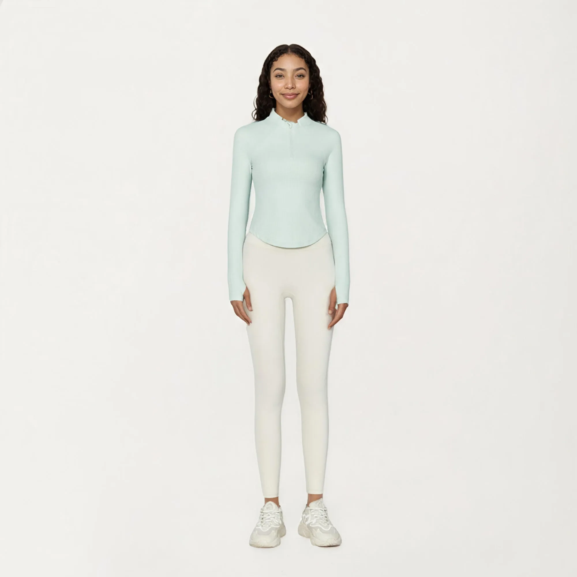 Anna-Kaci Active Women's Long Sleeve Ribbed Knit Half Zip Top with Curved Hem and Fitted Silhouette sold by Anna-Kaci product image thumbnail 3