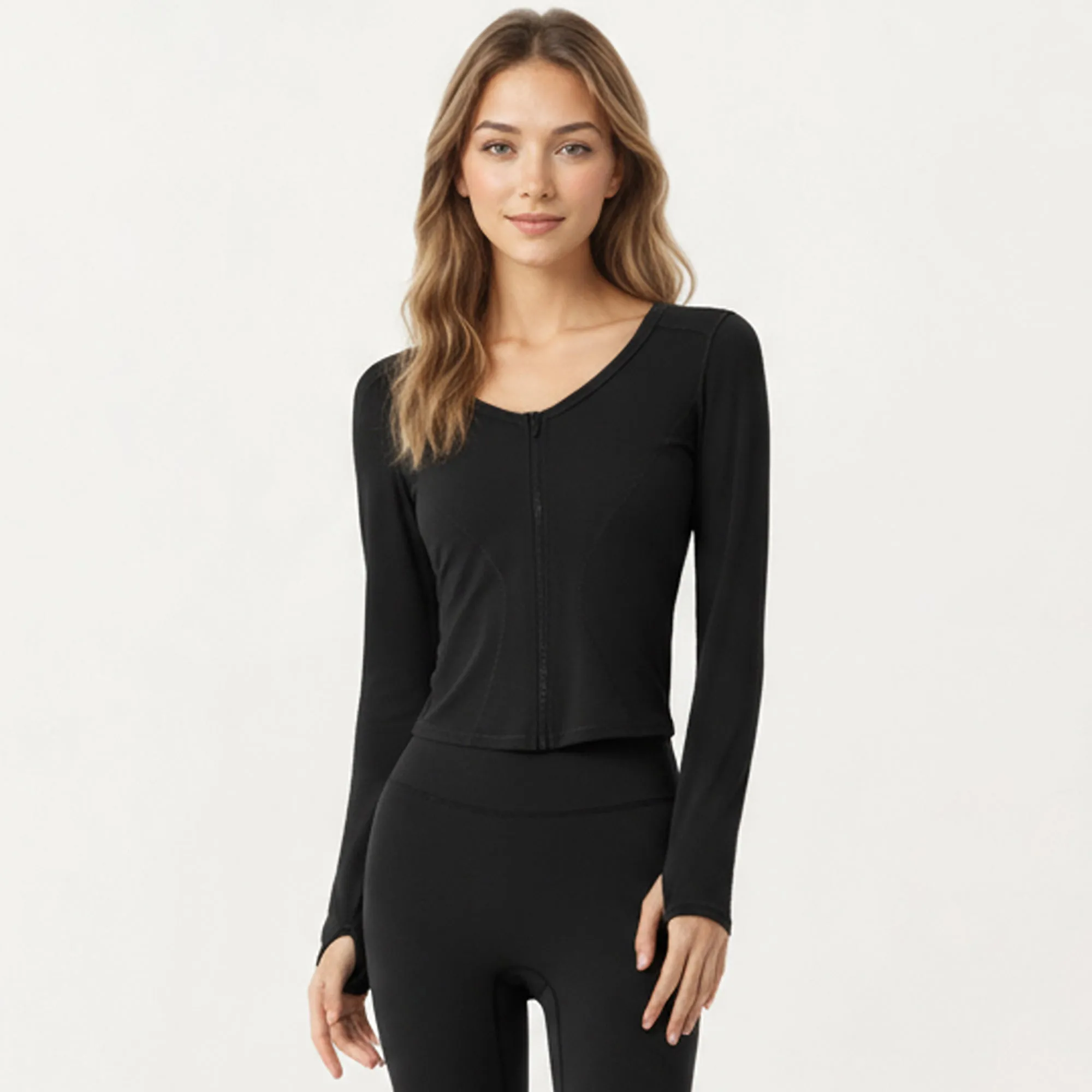 Anna-Kaci Active Women's Long Sleeve Zip Front Cropped Jacket with Contoured Seams and Thumbhole Cuffs sold by Anna-Kaci product image thumbnail 2