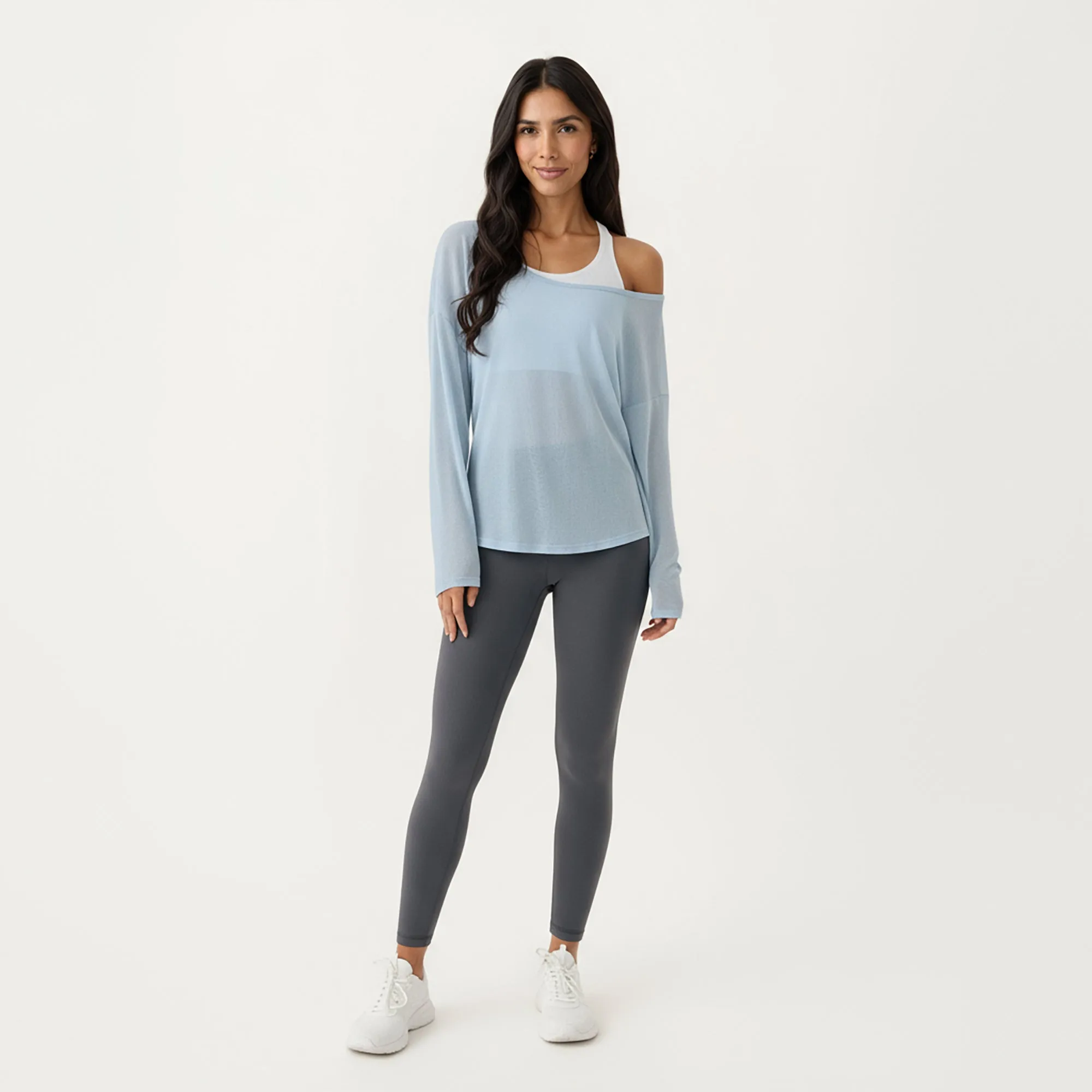 Anna-Kaci Active 2-Piece Women's Long Sleeve Sheer Pullover Top Set with Off Shoulder Neckline and Relaxed Fit sold by Anna-Kaci product image thumbnail 3
