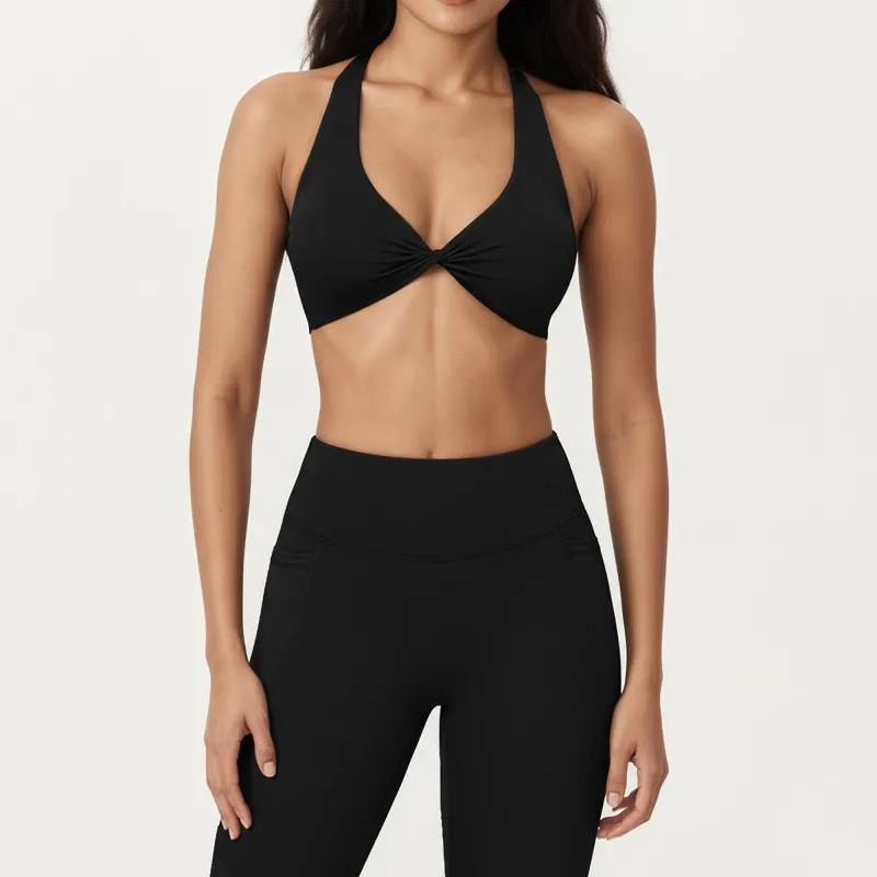 Anna-Kaci Active Women's Twist Front Halter Sports Bra Top with Supportive Wide Straps made by Anna-Kaci