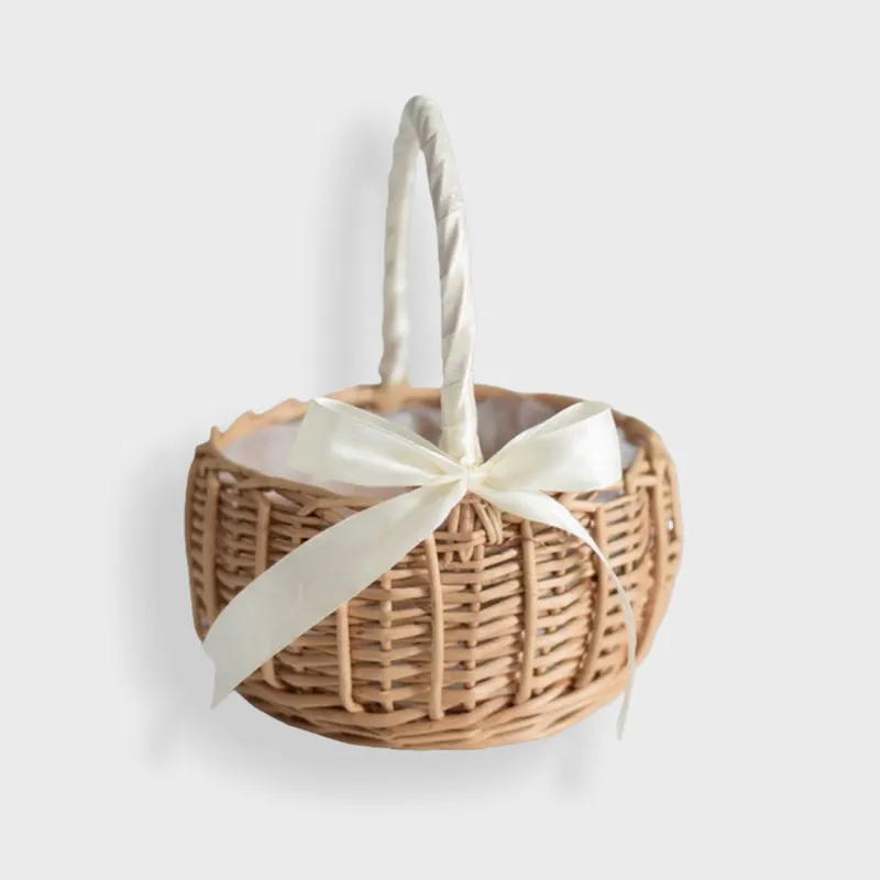 Anna-Kaci Round Woven Basket with Handle and Decorative Ribbon Accent sold by Anna-Kaci