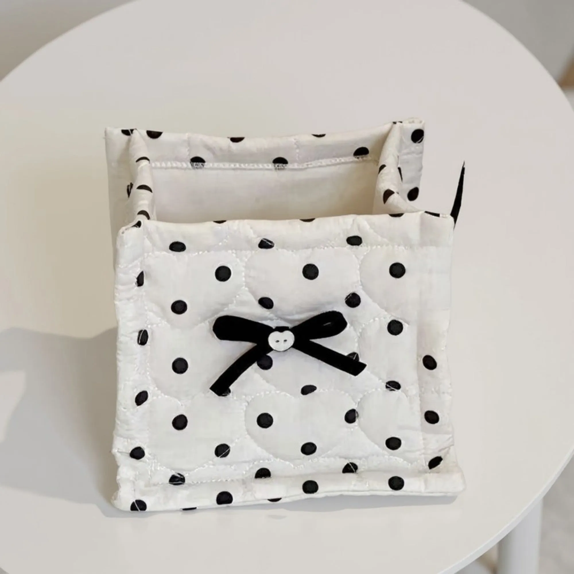 Anna-Kaci Quilted Polka Dot Storage Basket with Bow Accent and Soft Fabric Design sold by Anna-Kaci product image thumbnail 5