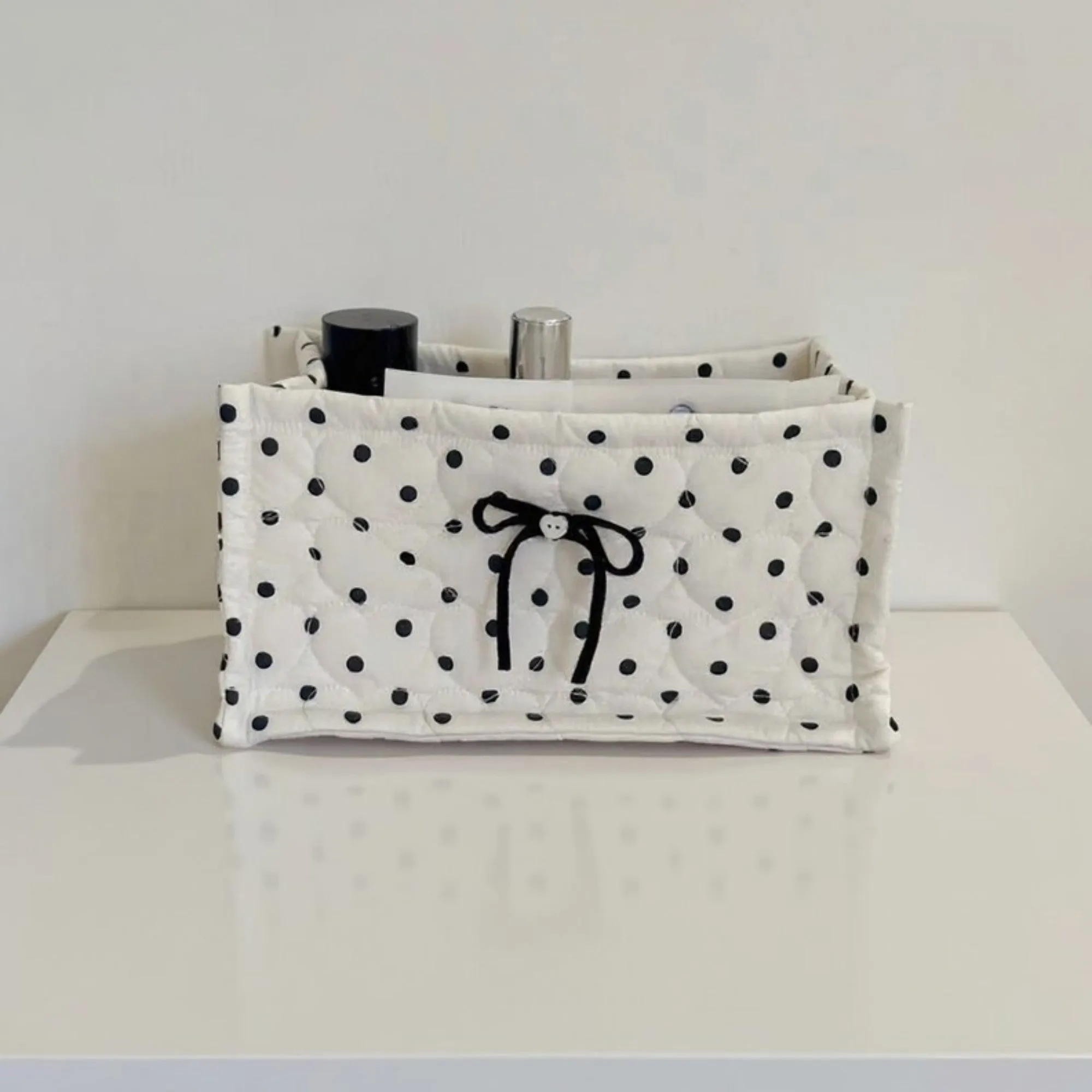 Anna-Kaci Quilted Polka Dot Storage Basket with Bow Accent and Soft Fabric Design sold by Anna-Kaci product image thumbnail 2