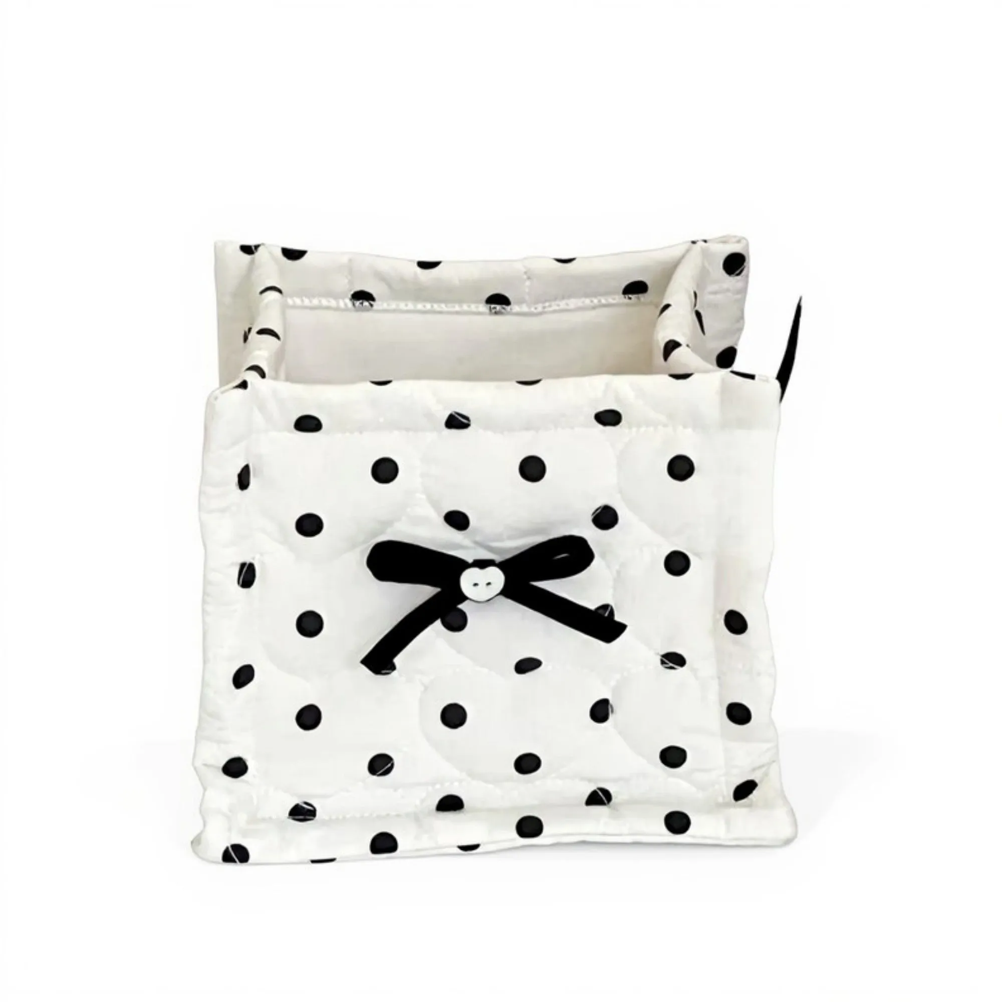 Anna-Kaci Quilted Polka Dot Storage Basket with Bow Accent and Soft Fabric Design sold by Anna-Kaci product image thumbnail 4