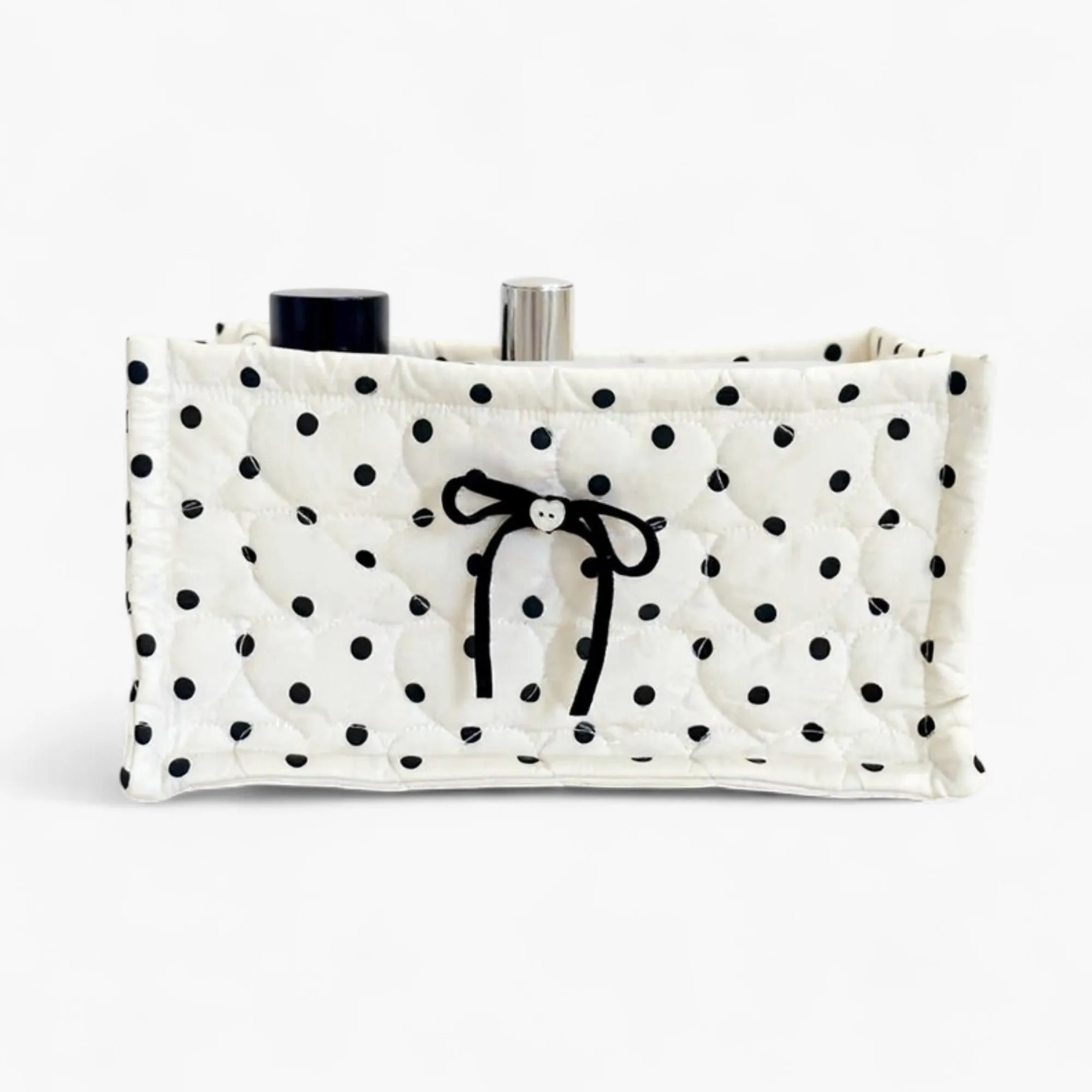 Anna-Kaci Quilted Polka Dot Storage Basket with Bow Accent and Soft Fabric Design sold by Anna-Kaci