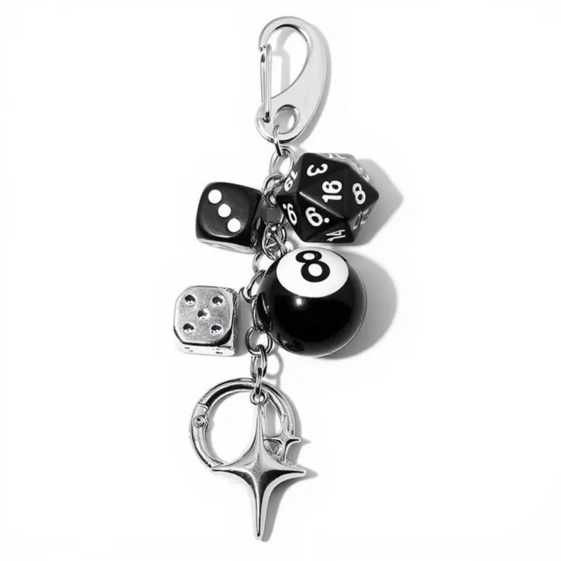 Anna-Kaci Dice and 8-Ball Charm Keychain with Star Pendant sold by Anna-Kaci