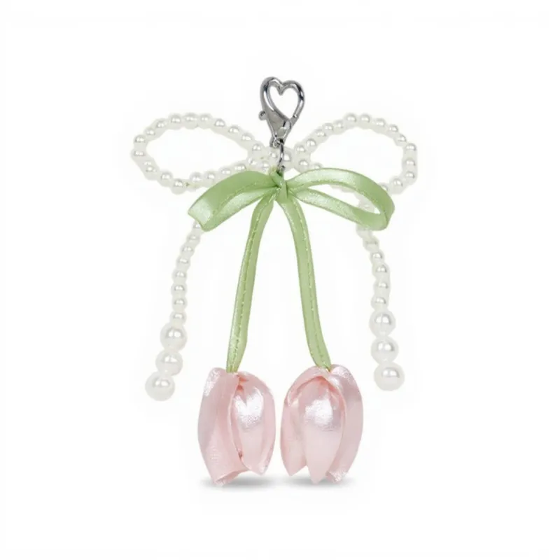 Anna-Kaci Pearl Bow Keychain with Satin Tulip Charms and Ribbon Accent sold by Anna-Kaci