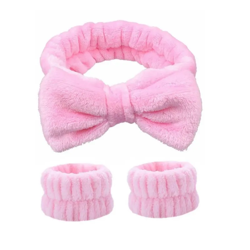 Anna-Kaci Plush Bow Spa Headband and Wristband Set for Face Washing and Skincare sold by Anna-Kaci